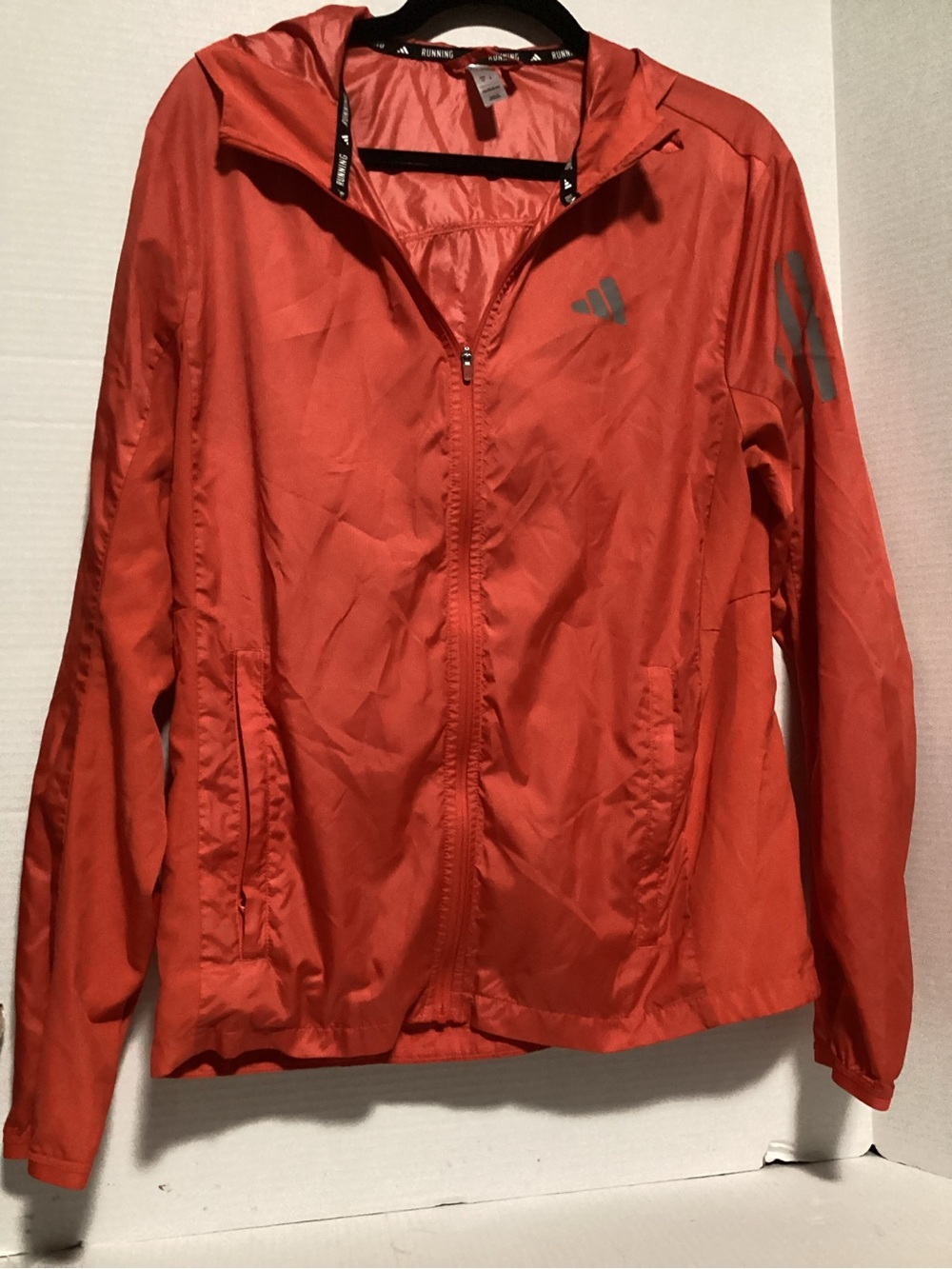 adidas Own The Run Orange Lightweight Hooded Windbreaker Jacket Small
